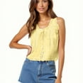 thumbnail image 1 of Luxalzxs Women Summer Beach Vacation Boho Tie Front Tank Top Lace Trim Y2K Button Down Cardigan Vest Fashion Scoop Neck Sleeveless Crop Tops Going Out Tops, 1 of 8