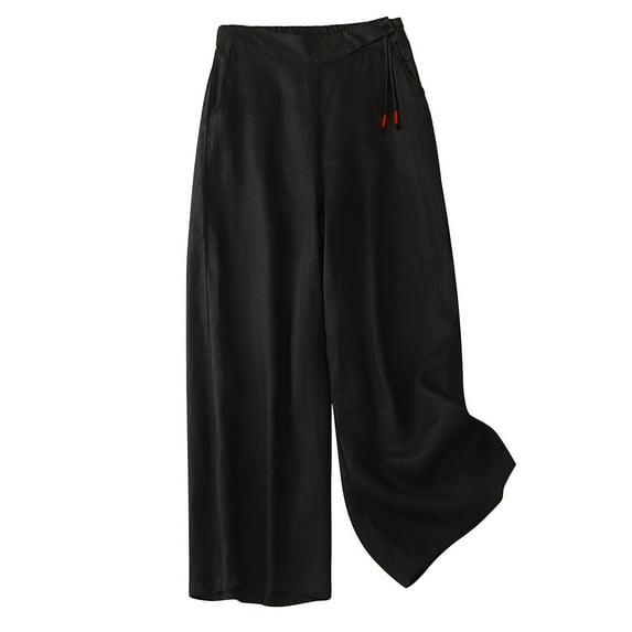 Luxalzxs Women Summer High Waisted Cotton Linen Palazzo Pants Wide Leg Lounge Pant Trousers with Pockets