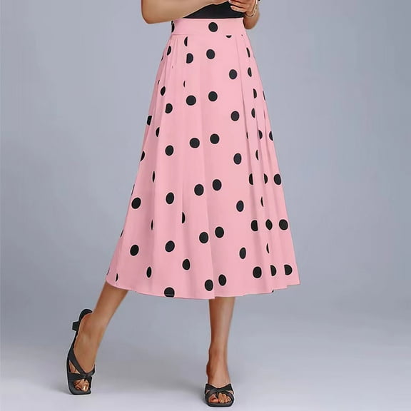 Luxalzxs Women Vintage Polka Dots Skirt High Waist Pleated Skirt 1950s Midi A-Line Casual Flared Skirts for Party Work and Everyday Wear