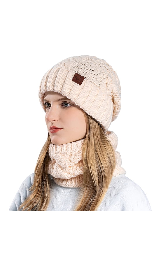 Luxalzxs Women Winter Beanie Hat Scarf Set Warm Knit Woolen Hat Thick Fleece Lined Skull Cap Neck Warmer Set