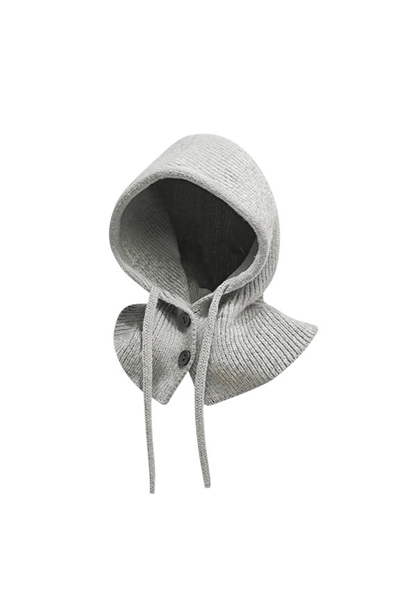 Luxalzxs Women Winter Knitted Cap Button Lace Up Wool Cap Plus Velvet Warm Cycling Windproof Collar Ear Protection Hat