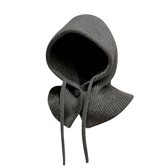 Luxalzxs Women Winter Knitted Cap Button Lace Up Wool Cap Plus Velvet Warm Cycling Windproof Collar Ear Protection Hat