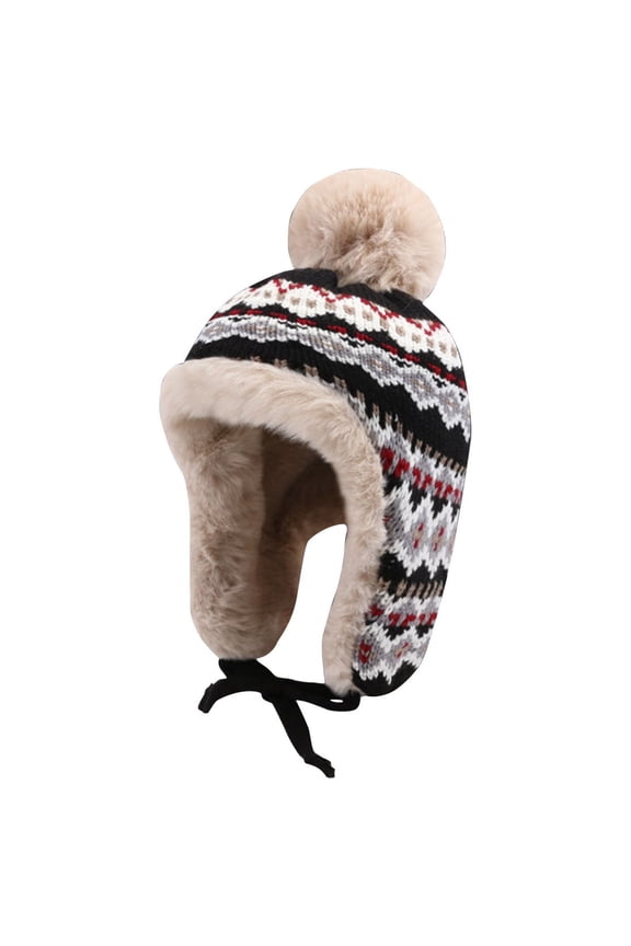 Luxalzxs Women Winter Peruvian Cover Ears Beanie Hat Ear Flaps Sherpa Fleece Lined Ski Snow Hats Retro Outdoor Warm Knit Wool Hat with Pompom