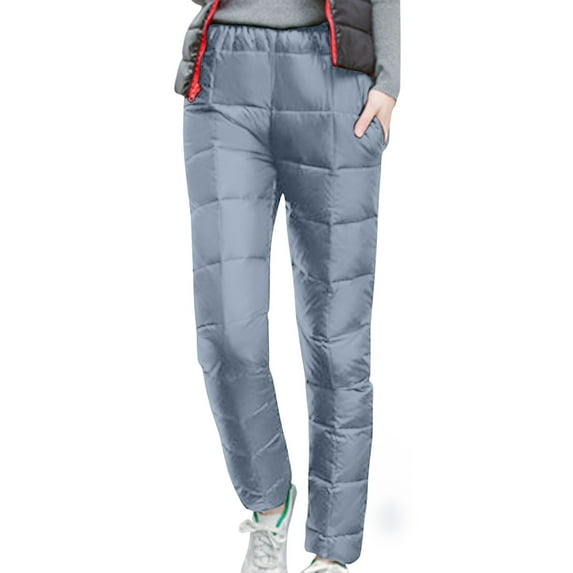 Luxalzxs Women Winter Warm Down Cotton Pants, Padded Quilted Trousers, Plus Size Thick Puffy Windproof Pants, Elastic Waist Loose Outdoor Thermal Sweatpants for Skiing