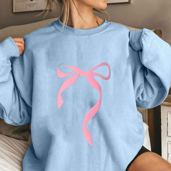 Luxalzxs Women's Bow Round Neck Pullover Long Sleeve Drop Shoulder Loose Fit Casual Lovely Sweatshirts