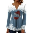 thumbnail image 1 of Luxalzxs Women's Christmas Printed Tops Button V-Neck Long Sleeve Shirts Xmas Wine Glass Elegant Pleated Blouse Tees T-Shirt, 1 of 3