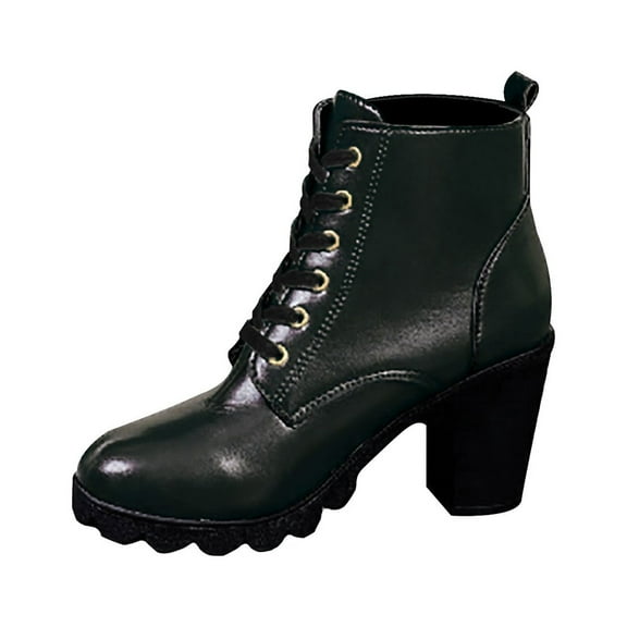 Luxalzxs Women's Chunky Heel Ankle Booties Stylish Mid Heels Dress Boot Comfy Round Toe Lace-Up Boots