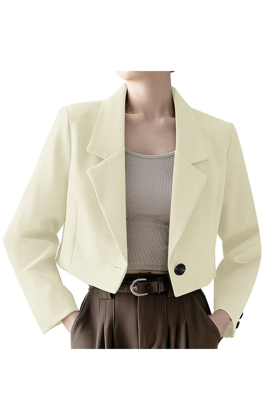 Luxalzxs Women's Cropped Blazers & Suit Jackets Business Casual Blazers Long Sleeve Open Front Work Suit Office Blazer Jackets