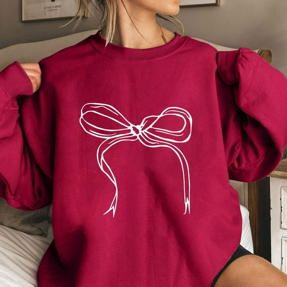 Luxalzxs Women's Cute Bow Sweatshirt Casual Long Sleeve Crew Neck Sweatshirts Fall Loose Fit Y2K Pullover Tops
