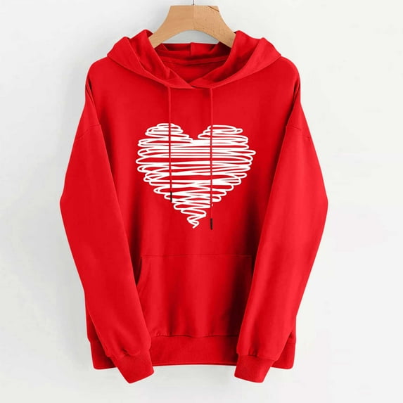 Luxalzxs Women's Fashion Hoodies & Sweatshirts Red Heart Love Valentine's Day Hoodie Sweatshirts Cute Holiday Long Sleeve Pullover Tops with Pockets