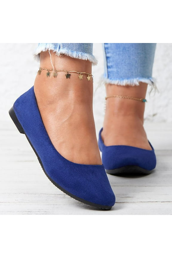 Luxalzxs Women's Faux Suede Block Low Heeled Pointed Single Shoe Dress Flat Sole Shoes Fashionable Solid Color Comfortable Casual Pumps Shoes Classic Slip On Closed Toe Ballet Flats