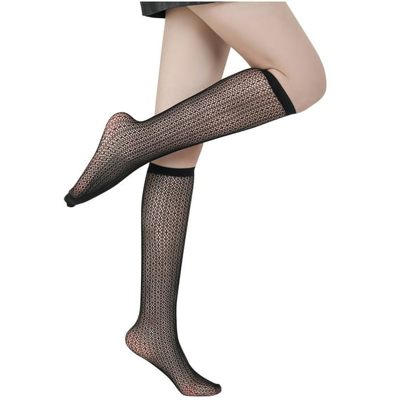 Luxalzxs Women's Fishnet Knee High Stockings Hollow Out Black Lace Sheer Mesh Calf Socks
