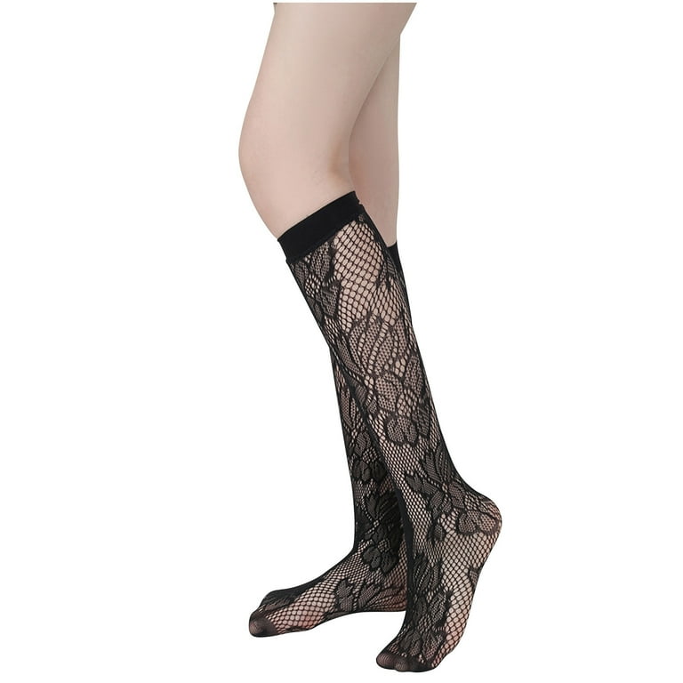 Luxalzxs Women's Fishnet Knee High Stockings Hollow Out Black Lace