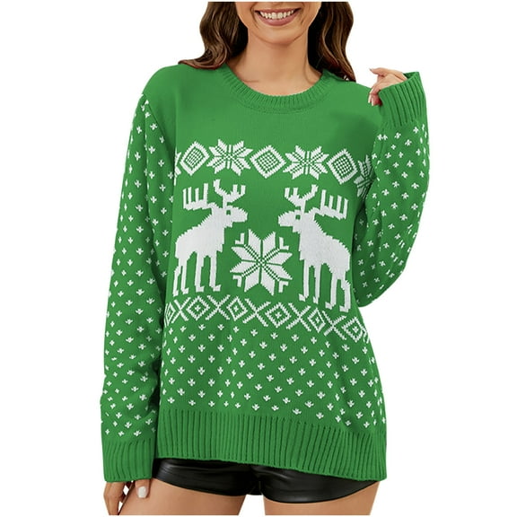 Luxalzxs Women's Funny Ugly Christmas Knitted Sweaters Crewneck Cute Reindeer Pullover Sweater for Holiday Party