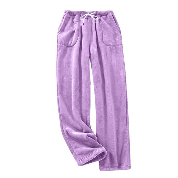 Luxalzxs Women's Fuzzy Pajama Pants Flannel Fluffy Comfy Warm Fleece Pajama Bottoms Lounge Long Pants Sleepwear Home Pants with Pockets