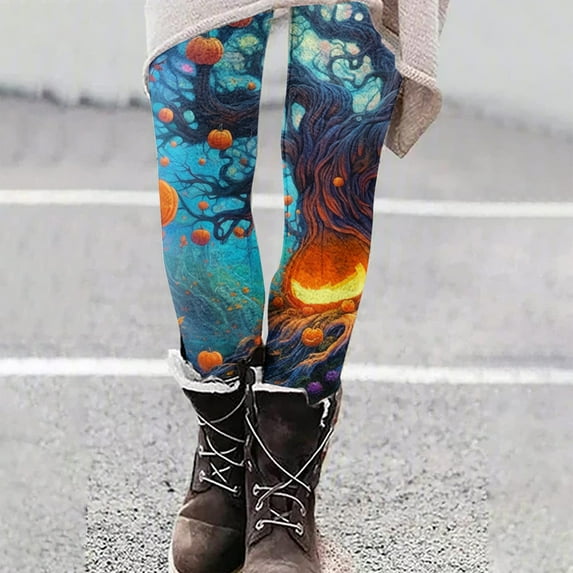 Luxalzxs Women's Halloween Funny Graphic Skinny Leggings Tummy Control Gym Fitness Workout Leggings Yoga Pants Stretch Winter Warm Tights