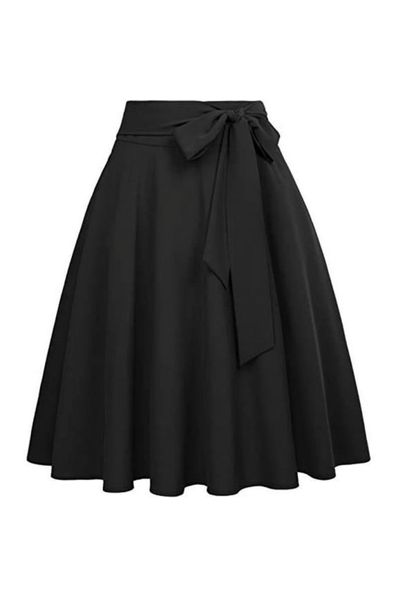 Luxalzxs Women's High Waist A-Line Skirt Vinage Flared Midi Length Swing Skirt Summer Casual Tie Front Flowy Midi Skirt