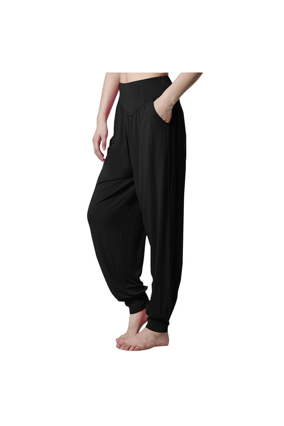 Luxalzxs Women's Hippie Harem Pants Plus Size Flowy Lounge Yoga Dance Baggy Pants Joggers Elastic Super Soft Modal Cotton Yoga Pilates Pants