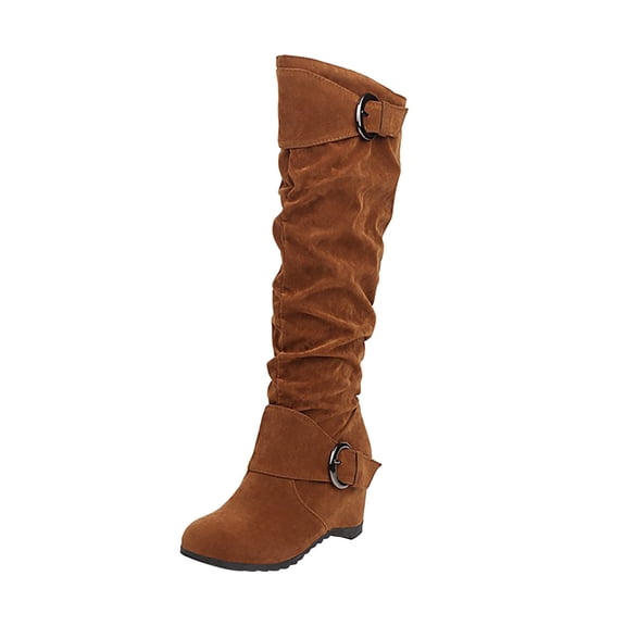 Luxalzxs Women's Inner Booster Belt Buckle Round Toe Boot Winter Non-Slip Warm Thign High Boots