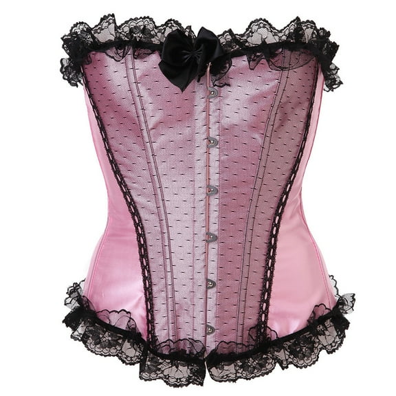 Luxalzxs Women's Lace Up Boned Overbust Corset Bustier Lingerie Bodyshaper Top Vintage Renaissance Lace Trim Strapless Corset Top