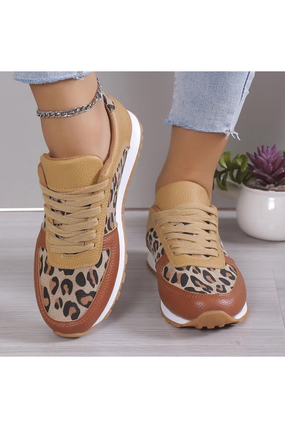 Luxalzxs Women's Leopard Sneaker Soft Lightweight Non Slip Gym Sneaker Breathable Retro Lace Up Walking Shoes for Women