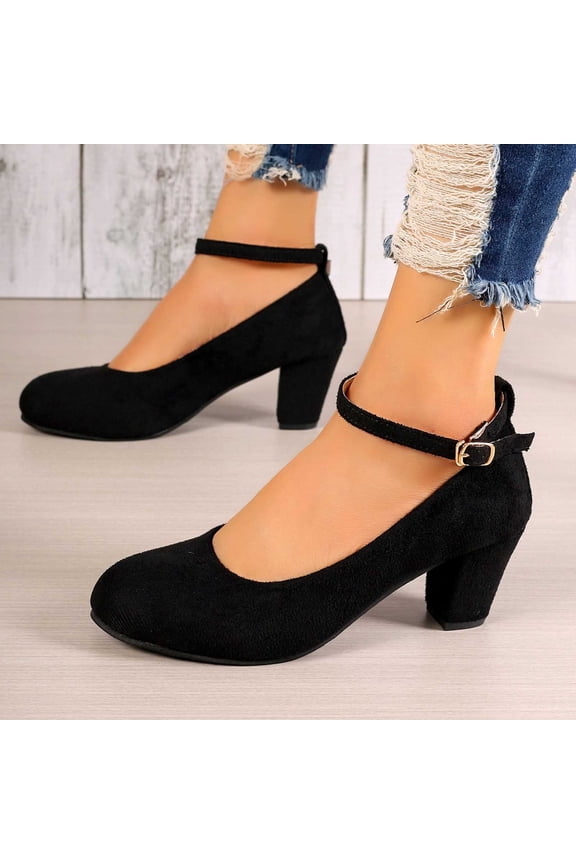 Luxalzxs Women's Mary Jane Heels Closed Toe Chunky Heel Round Toe Block High Heel Pumps Ankle Strap Low Block Dress Wedding Office Work Shoes