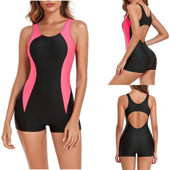 Luxalzxs Women's One Piece Athletic Swimsuit Training Exercise Slimming Bathing Suit Water Aerobic Competitive Swimwear