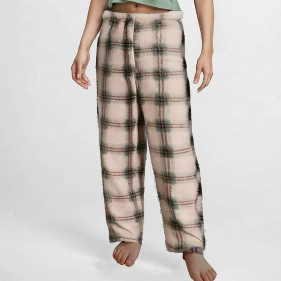 Luxalzxs Women's Plaid Fuzzy Pajama Pants Elastic Waist Fleece Plush Pajama Bottoms Loungewear Flannel Pj Pants with Pockets