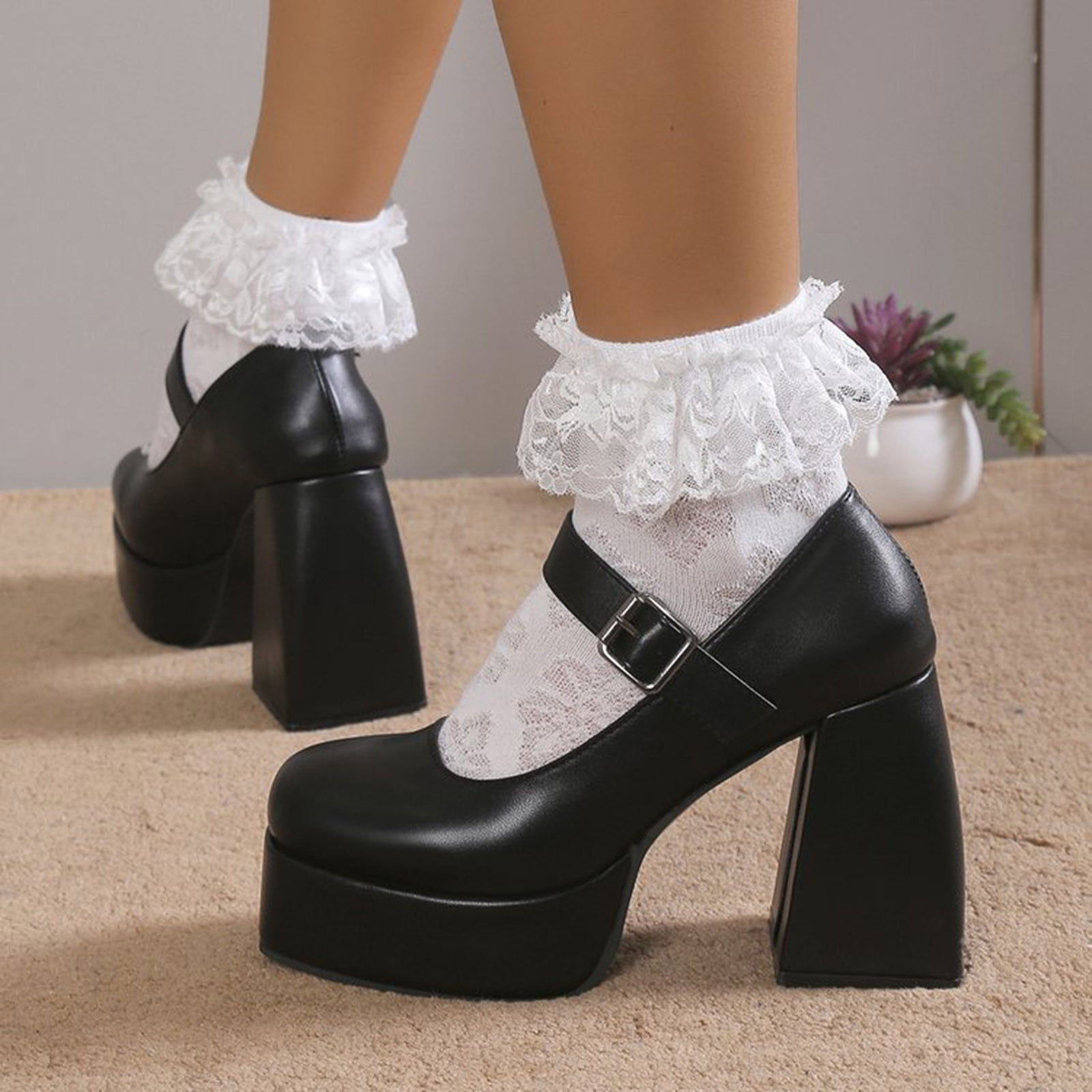 Y2K Platform Mary Janes Chunky Block Heel 90s Goth Alt E-Girl Shoes