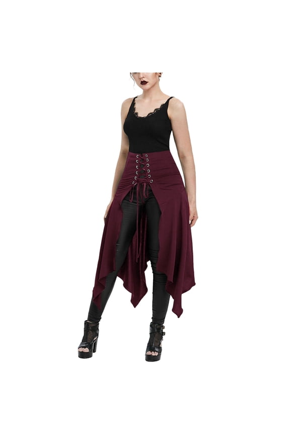 Luxalzxs Women's Punk Gothic Skirt Adjustable Lace-Up Irregular Hem Skirt Halloween Victorian Steampunk Vintage Skirt Y2K Skirt