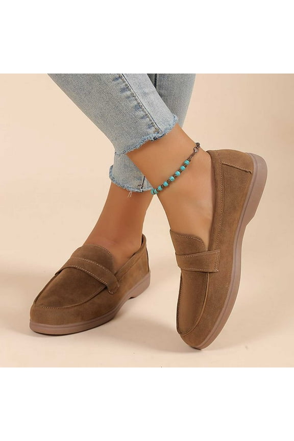 Luxalzxs Women's Round Toe Loafer Flat Comfortable Faux Suede Work Shoes, Cute Penny Loafer Slip On Ballet Flat