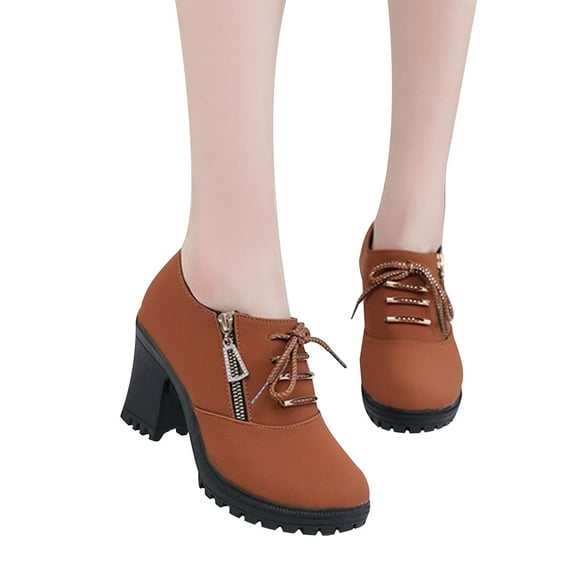 Luxalzxs Women's Round Toe Side Zipper Chunky Heels Ankle Booties Fashion Casual Lace-Up High Heel Boots