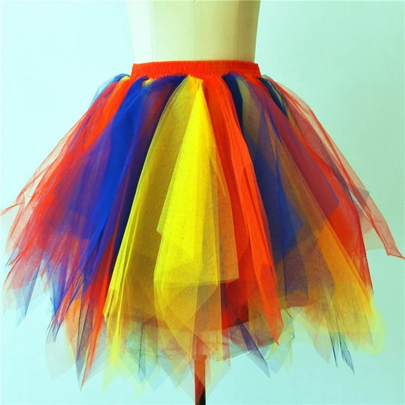 Luxalzxs Women's Short Vintage Ballet Bubble Puffy Tutu Petticoat Skirt Layered Rainbow Tutu Skirt Color Pleated Gauze Short Skirt Adult Dance Dress Ruffle Tiered Clubwear