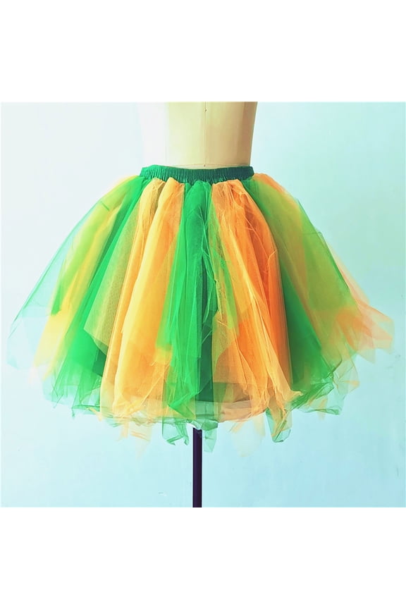Luxalzxs Women's Short Vintage Ballet Bubble Puffy Tutu Petticoat Skirt Layered Rainbow Tutu Skirt Color Pleated Gauze Short Skirt Adult Dance Dress Ruffle Tiered Clubwear