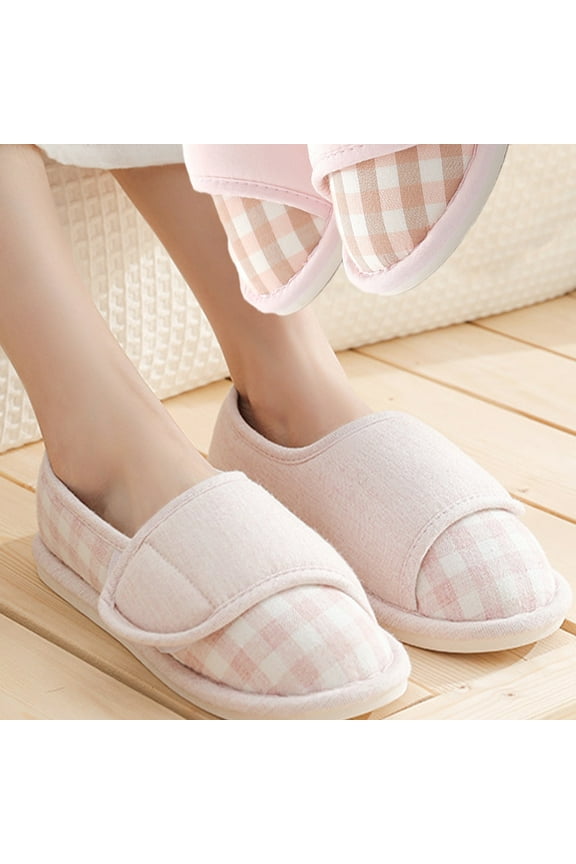 Luxalzxs Women's Slip on Slippers Shoes Comfy Adjustable Hook and Loop Memory Foam Indoor Closed-Back House Shoes for Diabetic Swollen Feet, Non-Slip Mother Shoes Casual Maternity Shoes Cloth Shoes