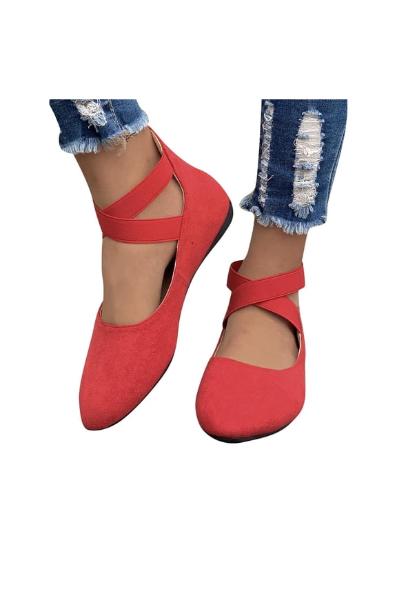 Women's Suede Ballet Shoes Shallow Mouth Elastic Strap Faux Suede Round Head Shoes Flat Heel Single Shoes Flat Shoes Slip On Dressy Mary Jane Ballet Dance Shoes Walking Shoes