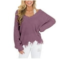 thumbnail image 1 of Luxalzxs Women's V-Neck Off Shoulder Loose Pullover Sweater Lady Knitted Sweater Irregular Sweater Fall Winter Tops, 1 of 5