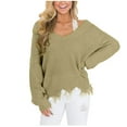 thumbnail image 1 of Luxalzxs Women's V-Neck Off Shoulder Loose Pullover Sweater Lady Knitted Sweater Irregular Sweater Fall Winter Tops, 1 of 5