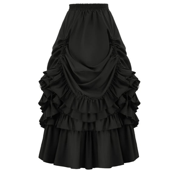 Luxalzxs Women's Vintage Gothic Victorian Skirt Renaissance Ruffle Layer Falda Maxi Skirt