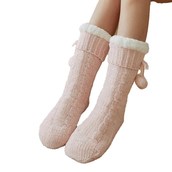 Luxalzxs Women's Warm Slipper Socks Christmas Fuzzy Socks Sherpa Fleece-Lined Grippers Non-Slip Slipper Socks