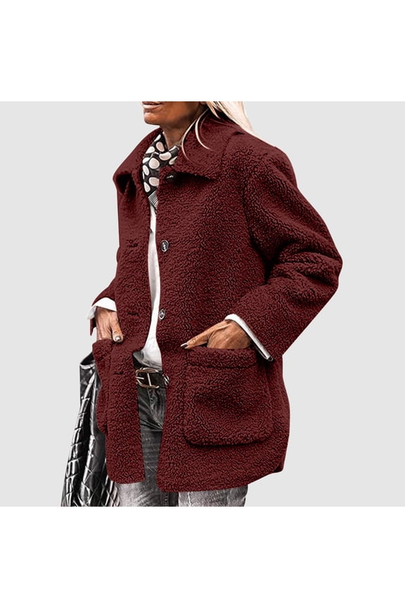 Women's Winter Faux Fur Coats Long Sleeve Lapel Button Down Pockets Fuzzy Fleece Sherpa Jacket Casual Trendy Outerwear