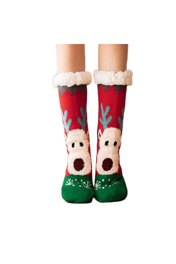 Luxalzxs Women's Winter Thermal Fleece Lined Knitted Slipper Socks Christmas Reindeer Pattern Soft Warm Fuzzy Non-Slip Socks