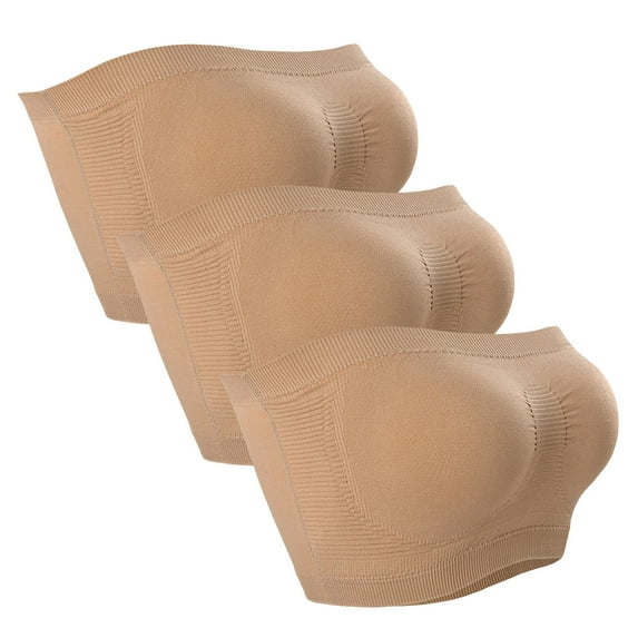 Luxalzxs Womens 3 Piece Bandeau Bra Strapless Bra Stretchy Seamless Wireless Push Up Non-Slip Bralette Tube Top