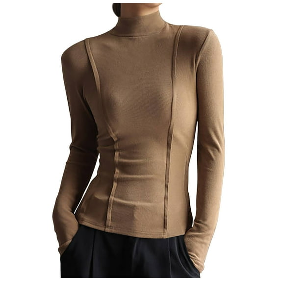 Luxalzxs Womens Basic Long Sleeve Thermal Tops Lightweight Mock Neck Slim Fit Layer Soft Tops