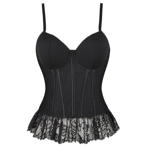 Luxalzxs Womens Black Corset Tank Top Adjustable Spaghetti Strap Push Up Bustier Lingerie Crop Tops Vintage Boned Lace Hem Cami Tops