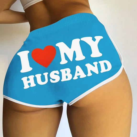 Luxalzxs Womens Booty Shorts Sexy Hot Pants I Love My Husband Letter Print Butt Lifting High Waist Workout Gym Active Yoga Shorts Biker Shorts