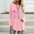 thumbnail image 1 of Luxalzxs Womens Breast Cancer Awareness Shirt October Pink Ribbon Butterfly Print Casual Crewneck Long Sleeve Oversized Tunic Top, Breast Cancer Gifts for Woman, 1 of 4