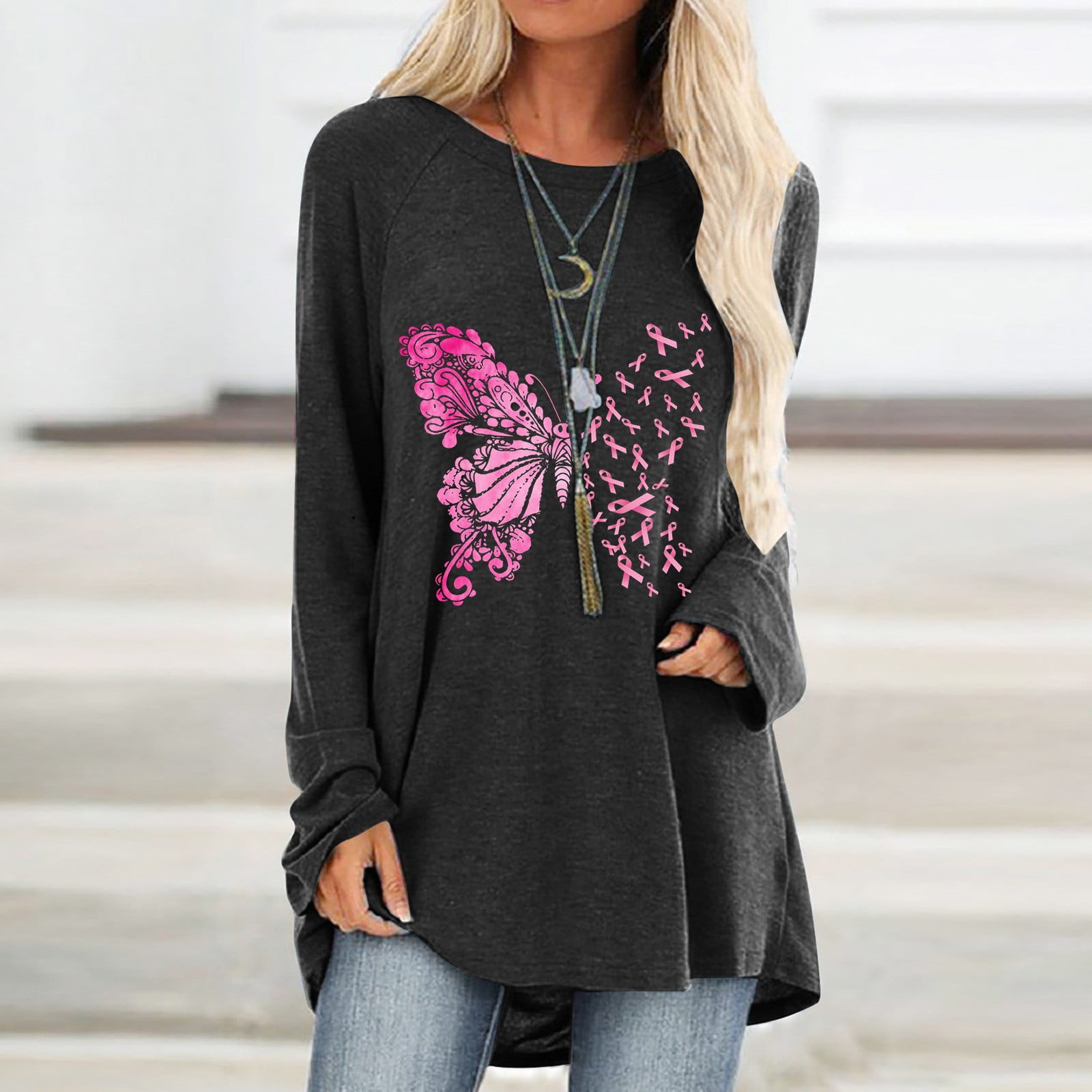 Luxalzxs Womens Breast Cancer Awareness Shirt October Pink Ribbon ...