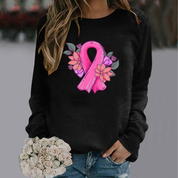 Luxalzxs Womens Breast Cancer Shirts Pink Ribbon Cancer Fight Awareness Shirt Pullover Tops Survivors Faith Casual Long Sleeve Crew Neck Sweatshirt