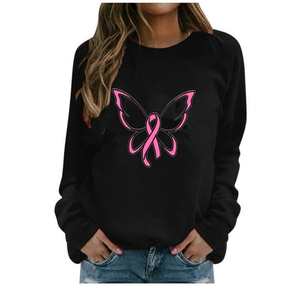 Luxalzxs Womens Breast Cancer Survivor Sweatshirts Casual Long Sleeve Pullover Tops Pink Ribbon Cancer Awareness Shirts